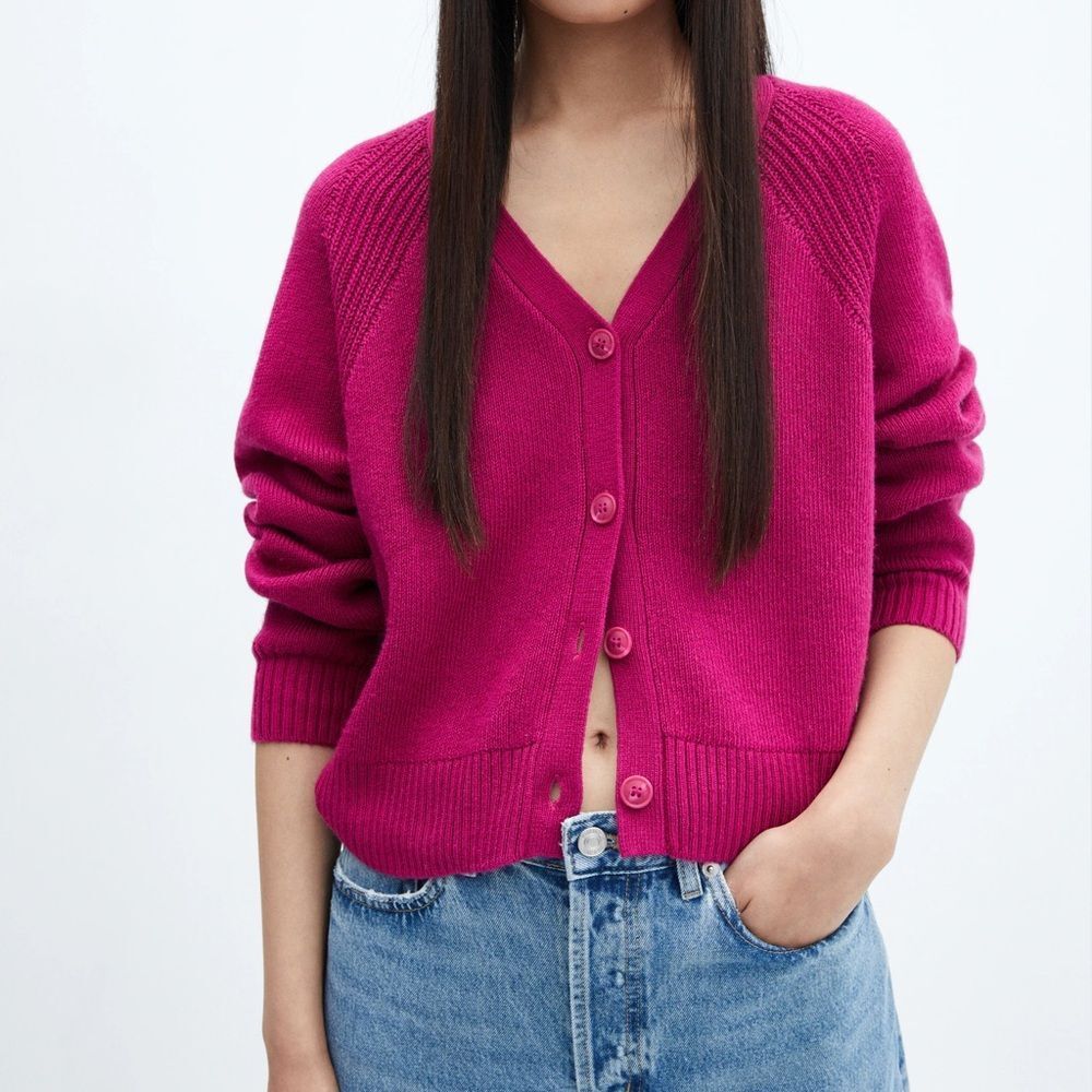 Mango Fuchsia Vneck Cardigan Small